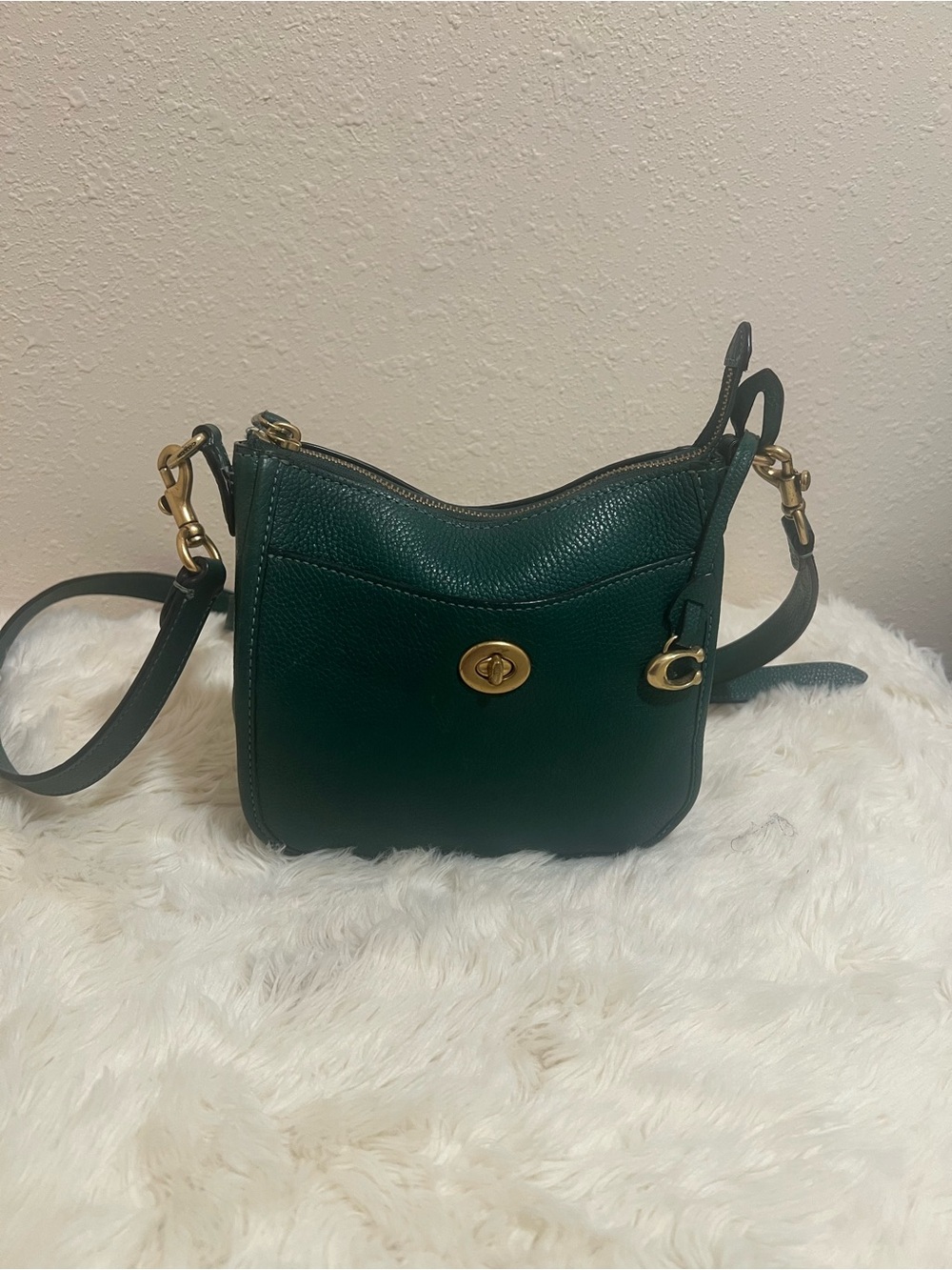Dark Green Leather Crossbody Bag
